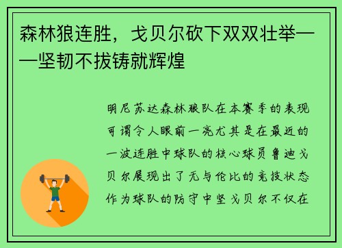 森林狼连胜，戈贝尔砍下双双壮举——坚韧不拔铸就辉煌